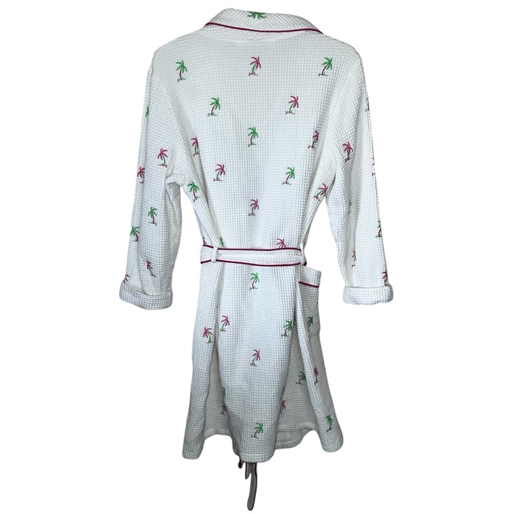 Quacker Factory Waffle Knit Palm Tree Robe Belted Size Large - Picture 2 of 8